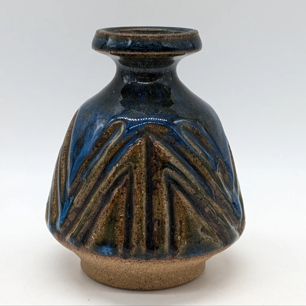 Legatha Shop Handthrown Blue Brown Small Stoneware Bud Vase